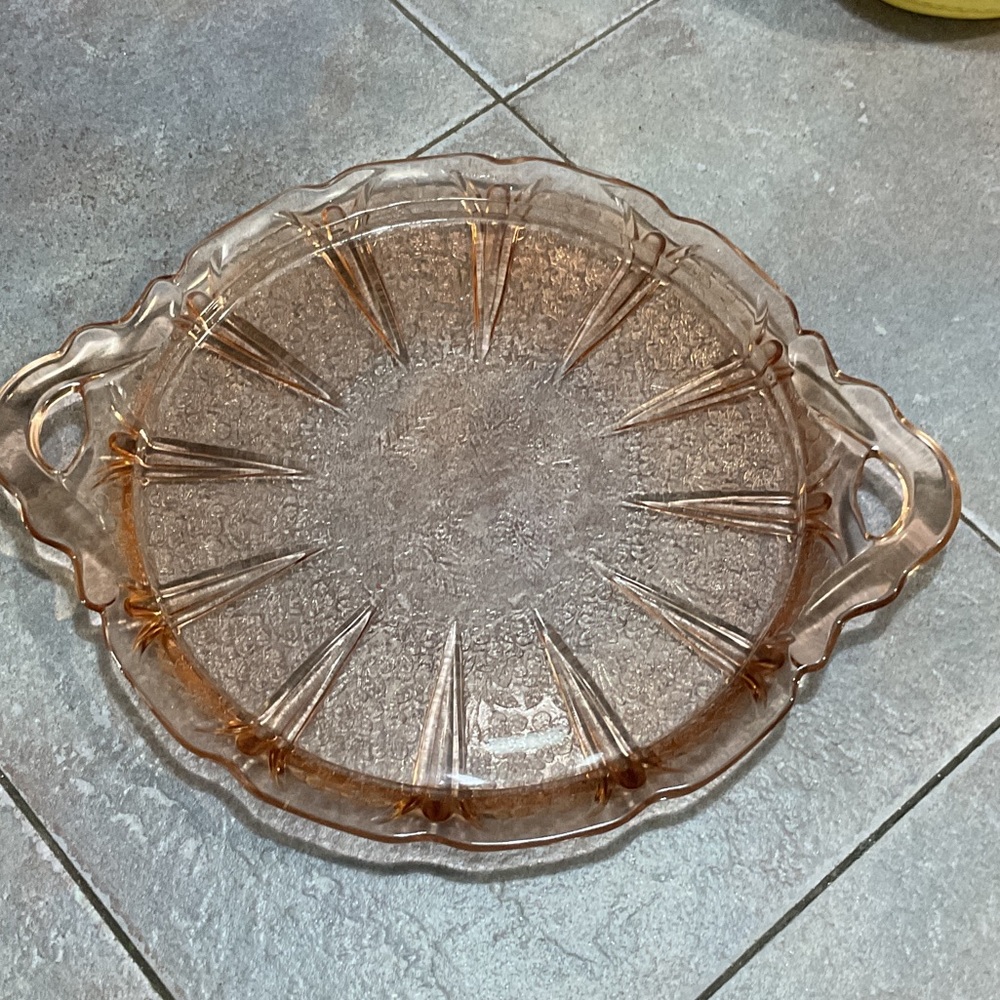 Vintage Pink Glass Serving Tray Depression glass